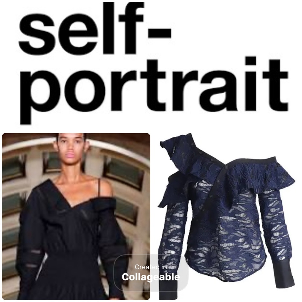 ‼️WOW‼️Self-Portrait Navy Lace Off-Shoulder Blouse‼️💙💙💙💙EUC💙‼️💙‼️💙runway